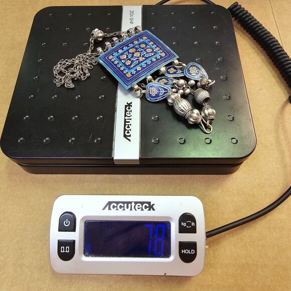 Vintage Ethnic Tribal Necklace with Striking Blue Floral Design Enamel Pendant - Picture 14 of 14